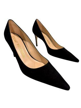 New Stuart Weitzman Black Suede 85 Pumps 7.5 AA Pointed Toe Heels